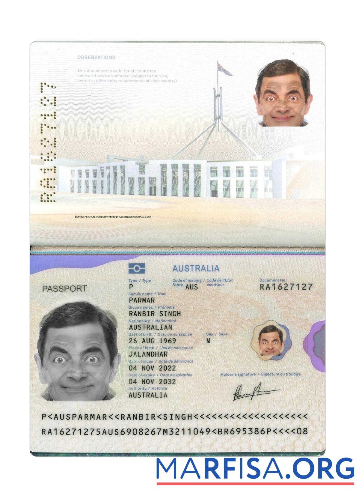 Realistic Australia passport 2022 present real example